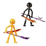 Stickman Collectable Action Figures Set with 7 Handheld Item, Stop Motion Stick Man Figure for Collectors, Funny Gift Desk Decor (2PACKS) (2Packs Yellow and Black with Weapons)