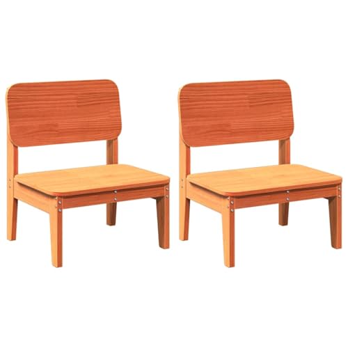 XHNIFBN Juego de 2 sillas de jardín de pino macizo, 60 x 52,5 x 72 cm, color marrón cera, muebles de exterior resistentes con respaldo para terraza, balcón y jardín