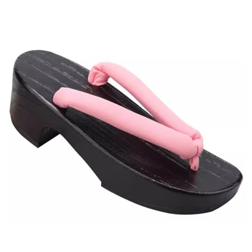MEHWSUR Zoccoli Geta in Legno, Sandali Infradito con Supporto for L'Arco Plantare, Pantofole Classiche alla Moda Cosplay Geta, Sandali Infradito Geta, Pantofole Giapponesi(Roze,25.5cm)