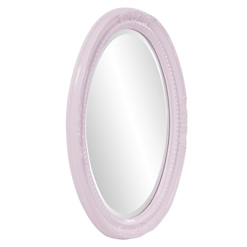 Image of Howard Elliott Collection Queen Ann Oval Glossy Lilac Wall Mirror, Oval Bevelled Hanging Wood Framed Vanity Mirrors for Home Decor, Living Room, Bathroom, Bedroom, or Hallway, 25 x 33 Inch