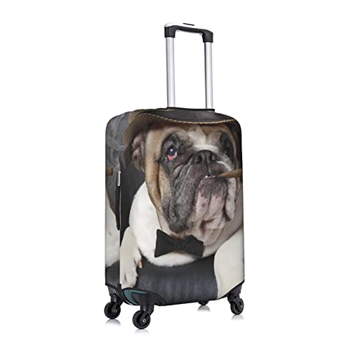 English Bulldog with a Cigar Smoking Travel Luggage Cover Fits 18-32 Inch Luggage, Stretchy Suitcase Cover Protector with Concealed Zipper for Wheeled Suitcase Tsa Approved3