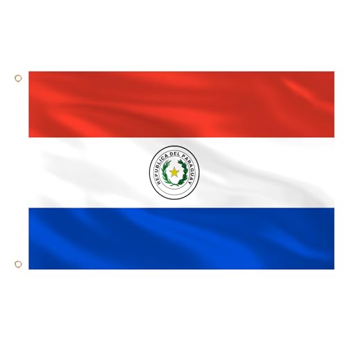 AhfuLife Grand Drapeau en Polyester, Drapeaux Double Face avec œillets en Laiton pour Décoration de Fête Nationale et Culture, Jiardin, Rue, 1,5 x 0,9 m（Paraguay, 1 Pcs）
