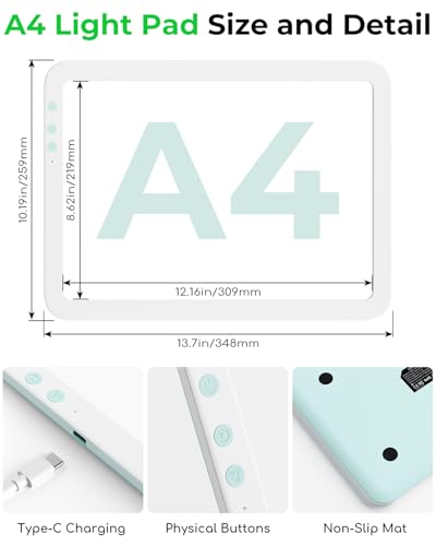 A4 Cordless Diamond Art Light Board for Tracing,Bawaslom Light Box for Tracing and Drawing with 3 Colors & 6-Level Brightness,LED Drawing Board for Weeding Vinyl,Diamond Painting Art,Sketching - Thumbnail 5