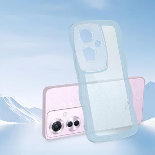 OPPO Reno11 A ケース ブルー ウェーブ TPU波状のバンパー 半透明 スマホケース かわいい うねうね オッポ Reno11A ウェーブ デザイン 可愛い 韓国 女性用 薄型 人気 おしゃれ 耐衝撃 ストラップホール付き(ブルー)