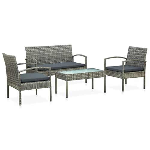 Salon bas de jardin en résine tressée vidaXL gris avec coussins lavables et durables