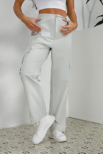 Women High Waisted Cargo Pants with Pockets Bussiness Casual Wide Leg Pants3