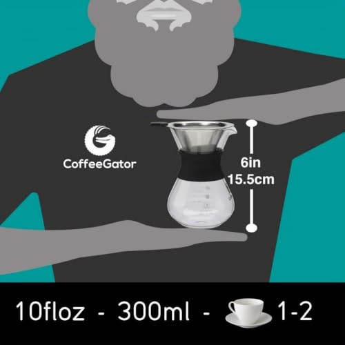 Miniatura 2 de Coffee Gator Cafetera De Goteo Pour Over Manual Con Filtro De Café Permanente De Acero Inoxidable Y Jarra. 300ml