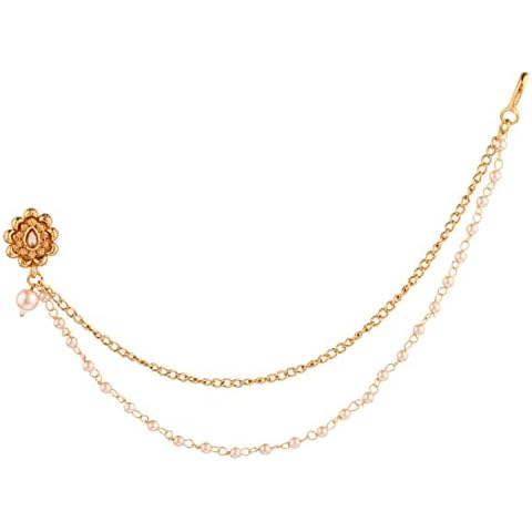 Efulgenz Indian Jewelry Kundan Crystal Nose Ring Hoop Pin Stud Fake Septum Ring with Chain Nose to Ear Chain Non Piercing Body Jewelry, metal crystal, not known Cover