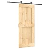 vidaXL Schiebetür Natürlich und Schwarz 85 x 210 cm Massivkiefer, Stylische Holz-Schiebetür, rechteckiges Design, moderne Wohnkultur, platzsparende Raumtrennung