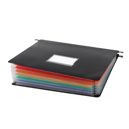 ZEONHEI 6 Stück 7 Fächer Dokumentenmappe A4 Akkordeon, Plastik A4 Hängeregister Mappen mit 7 erweiterbare Taschen und Etiketten, Regenbogen Fächermappe für Büro