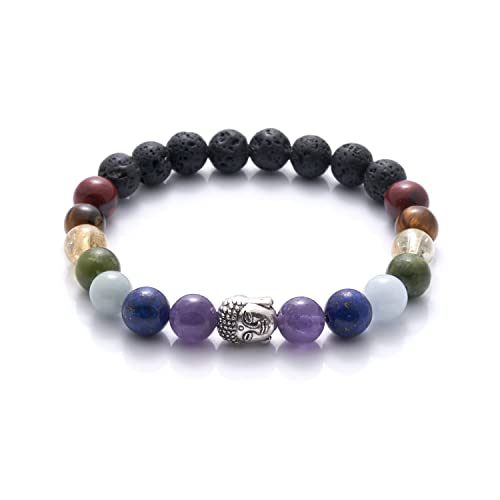 BERGERLIN 7 Chakren Armband mit echten 8mm Naturstein und Lavastein Perlen - 7 Chakra Armband mit...