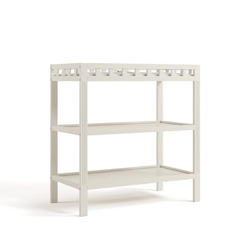 Image of Storkcraft Morningside Changing Table (Frosted Oat) – GREENGUARD Gold Certified Baby Changing Table, Includes Waterproof Diaper Changing Pad, Easy 30-Minute Assembly, 2 Open Shelves for Storage