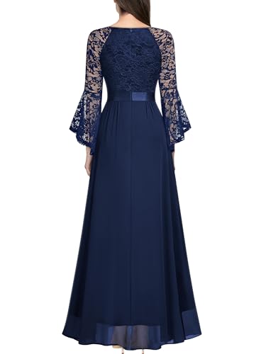 MISSMAY Women's Formal Lace Chiffon Bell Sleeve Wedding Party Long Dress2