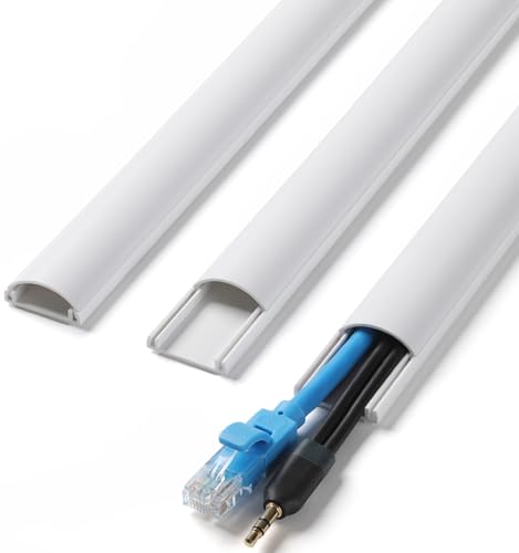 Image of ZhiYo 85in Cord Covers for 1-2 Wires on Wall, D-Shaped 1 inch W x 0.4 inch H, White