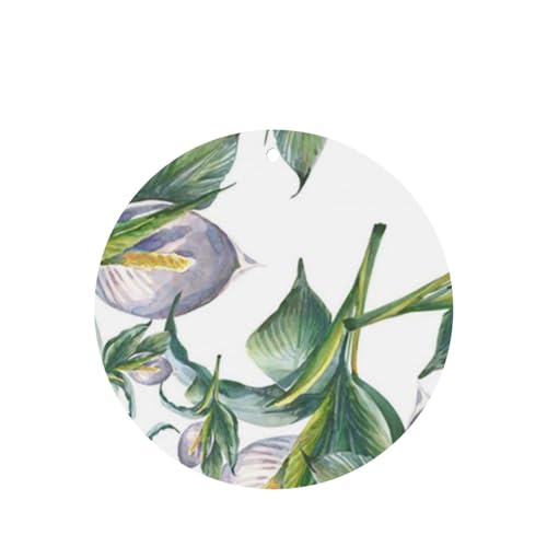 吊り下げ式車用芳香剤カード 2枚パック - 長持ちする吊り下げ式アロマセラピーカード (ラベンダーの香り) 車、自宅の寝室、ワードローブ、靴箱などに最適。ユニセックス (カラフルな抽象的な白い花、スパティフィラムの水彩画、緑の外観、サトイモ科)