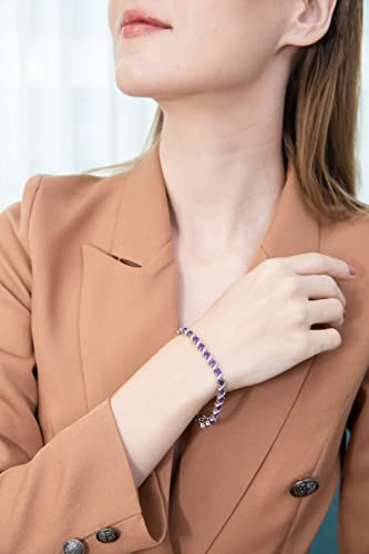 B. Brilliant Sterling Silver African Amethyst 4Mm Round-Cut S Design Tennis Bracelet With White Topaz Accents #TOP3