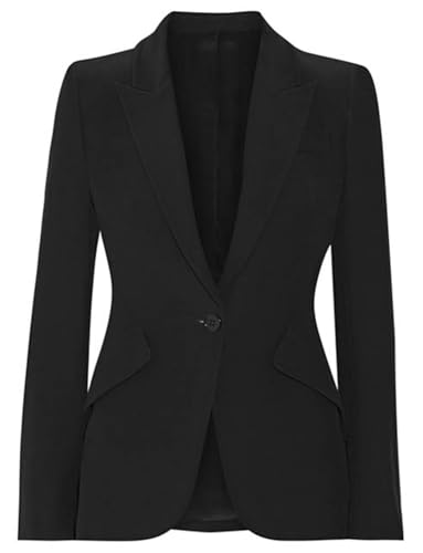 Veste costume femme blazer un bouton chic smoking noir revers en pointe