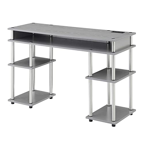 Convenience Concepts Designs2Go No Tools Student Desk with Charging Station and Shelves, Gray
