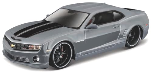 Chevrol. Chevy Camaro Coupe Grau mit Streifen in Schwarz 5. Generation 2009-2016 Bausatz Kit 1/24 Modell Auto