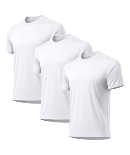 Image of 3 Pack Mens Swim Shirt Workout Shirts UPF 50+ Short Sleeve Rash Guard Fast Dry Sun Protection Lightweight Water Shirt
