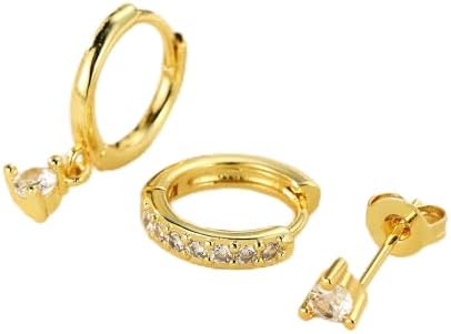 Brincos de ouro 3/4/5 para mulheres, argola banhada a ouro 14 K, ...