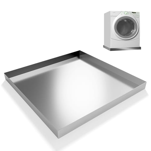 jkxoo Washing Machine Pan-32' x 32' x 2.5' Heavy Duty 304 Stainless Steel Washing Machine Tray, Washer Pan, Washing Drain Pan, Protecting The Floor, Wood Deck, No Hole