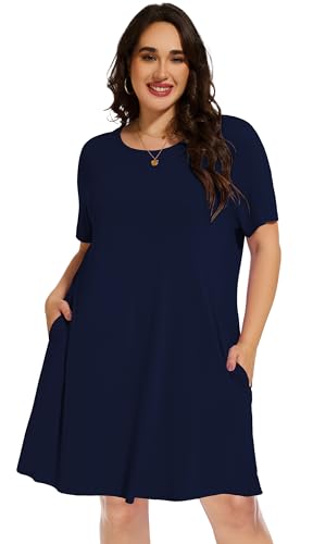 Image of elescat Plus Size Summer Dresses for Women Casual Short Sleeve Pockets Loose Oversized T Shirt Sundress 2026