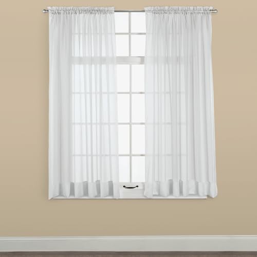 Collections Etc Elegance Sheer Curtain Panel with Rod Pocket Top White 60" x 63"
