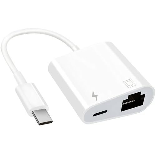 DICKMITH USB C to Ethernet Adapter 2 in 1 USB C to RJ45 Adapter with Type C PD Charging Port Compatible with iPhone16/Android/MacBook Supports 100Mbps Ethernet Network