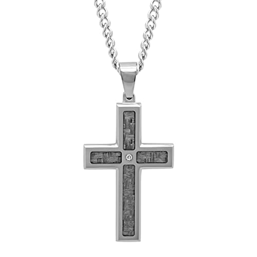 Stainless Steel Cross Pendant With Carbon Fiber Inlay