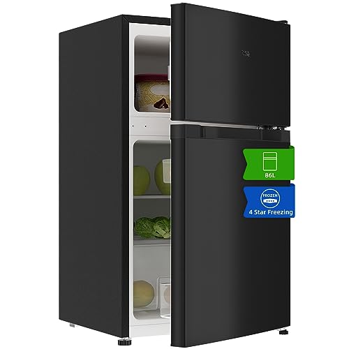 CHiQ Under Counter Fridge Freezer, 86L, 4 Star Freezing, for Dorm, Apartment, Office, 12-Year Compressor Service, Low noise, Reversible Doors, Dark Inox