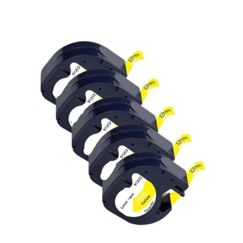5/10PCS 12mm LT�e�[�v91201 91221�ƌ݊����̂��锒���v���X�`�b�N���x���e�[�v91331 91202 91203���x���v�����^�[LT100H 100T�p(5PK Black on Yellow)