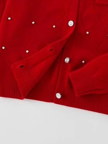Image of Danny D Girls Beaded Knit Cardigan Solid Short Style Front Button Closure Sweater Long Sleeve Elegant Outwear Coat Jacket