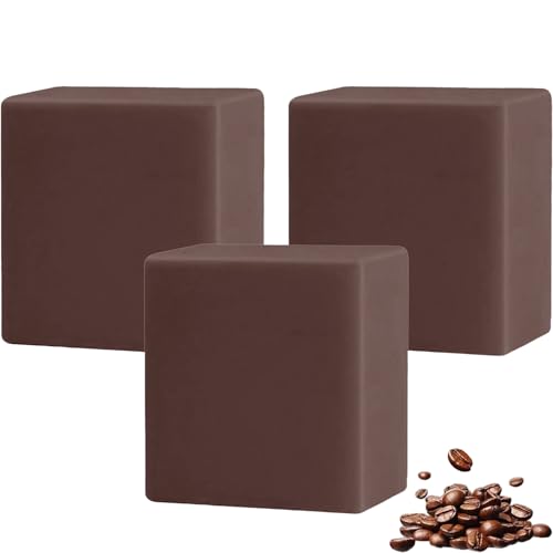 Jabón de café hecho a mano con aceite de café y de coco, jabón natural para rostro y cuerpo, vegano, jabón sólido de 100 g para todo tipo de piel para lavar y bañarse (3 unidades)