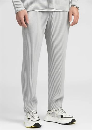 Men's Fashion Pleated Pants Casual Streetwear Trousers Loose Wide Legged Pants Elastic Waist Trousers3