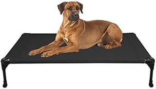 Veehoo Cooling Elevated Dog Bed, Portable Raised Pet Cot with Washable & Breathable Mesh, No-Slip Rubber Feet for Indoor & Outdoor Use, Large, Black