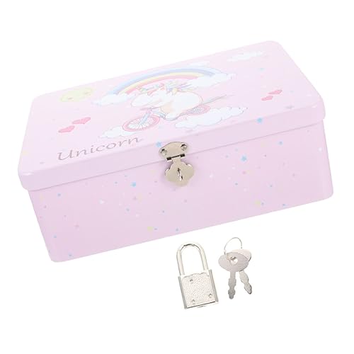 TOBBOMEY Caja Metálica con Cerradura y Llave Organizador de Escritorio Vintage Caja de Almacenamiento de Hojalata Mediana para Joyas y Objetos Pequeños Diseño Decorativo con Esquinas