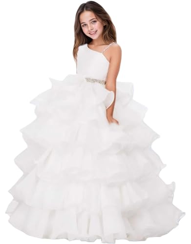 Organza Girls Pageant Dress Beaded Flower Girl Dresses for Wedding Layer Pageant Party Ball Gowns