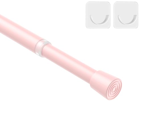 Image of MEXAU 1Pack Spring Tension Curtain Rod 26-39 inch Pink Small Tension Rod | Adjustable Curtain Rods No Dilling Extendable Spring Tension Rod Short Curtain Rod for Windows, Kitchen, Bookshelf, Closet