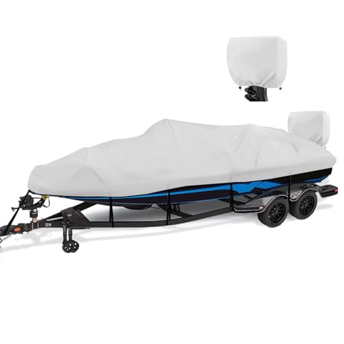 YimSting 1200D Waterproof Boat Cover - Fits 17' to 19' ft Bass, V-Hull, Tri-Hull, Fish & Ski, Runabout Bowrider Boats - Heavy Duty Canvas Gray by YimSting - Used condition - US$74.03