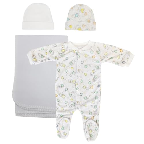 Bambini NC-0964S Unisex Newborn Baby 4 Piece Layette Sets, White