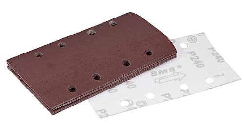 MACHSWON 240 Grit Sanding Sheet Sander Sandpaper Hook and Loop Pads 8 Hole 10pcs for 1/3 sander, Brown, 240Grits