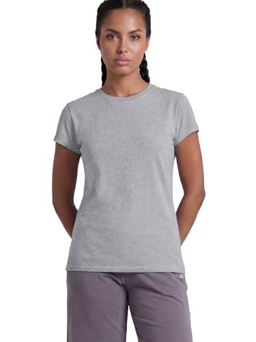 Image of Enamor Short Sleeve Crew Neck Regular Length Basic Crew T-Shirt for Women - Slim Fit, Soft and Breathable Stretch Cotton - E047