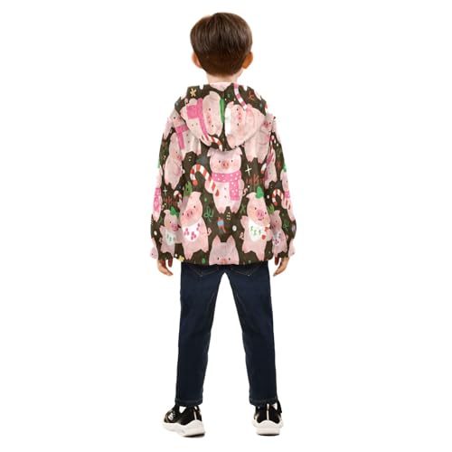 Christmas Pigs with Candy Canes_1 Toddler Fleece Jacket Girl Boys Hooded Fleece Jacket Coat Warm Outwear Zip-up 3-10T4
