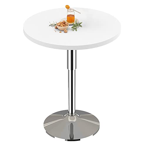Recaceik 31.5" Round Dining Table With Mdf Table Top, Pedestal Dining Table With 360° Swivel Tabletop & 27.9"-35.4" Adjustable Height, Pub Bistro Cocktail Table For Café Home Kitchen, White #TOP21