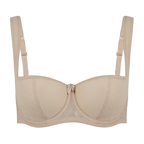 Image of Rosme Women's Balconette Bra with Push Up Effect Plus Size Sexy Lace Demi Half Cup Bra Underwired Low Cut Mesh Bras Grand
