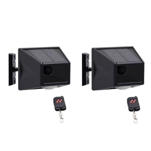 Lancoon 2 Pack Alarma Solar Exterior Sensor de Movimiento IP65 Impermeable 129db Luz Estroboscópica con Control Remoto para Granja Huerto