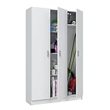 amuéblate online Armario Auxiliar Multiusos Escobero de Tres Puertas, Modelo Delta, Madera, Blanco, 109 cm (Ancho) x 180 cm (Alto) x 37 cm (Fondo)