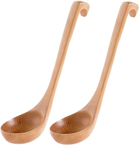 LOHOME Natural Spoon Classic Wooden Soup-ladle International Bamboo Kitchen dinnerware Tools (2 PCS)