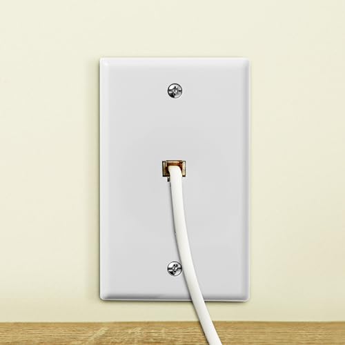 Newhouse Hardware 1-Port Telephone Jack Wall Plate, 6P4C, for RJ11 telephone cables, Single Gang, 5-Pack, White (PHP-WH-05)
